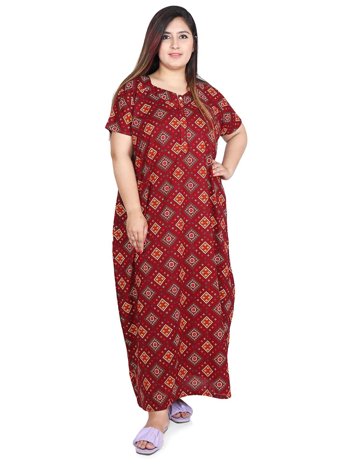 square neck printed nighty 