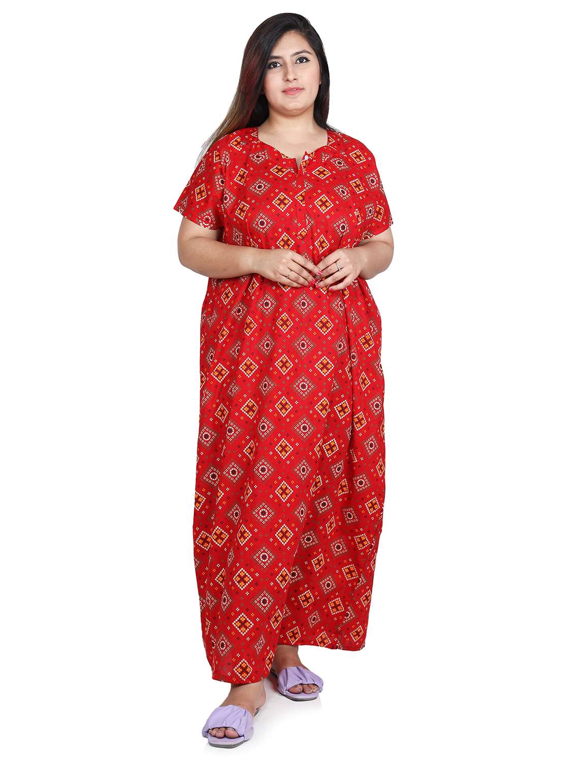 square neck printed nighty 