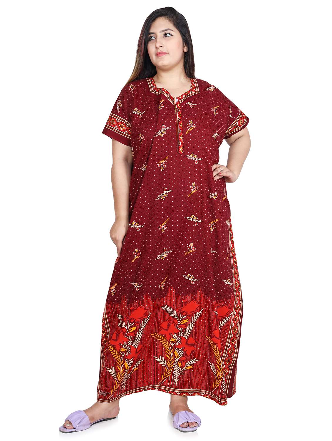 square neck printed nighty 