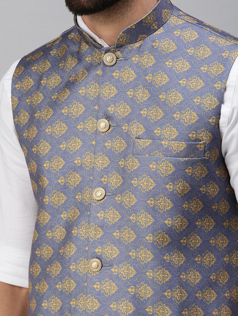 blue self-designed nehru jacket - 18395150 - Standard Image - 4