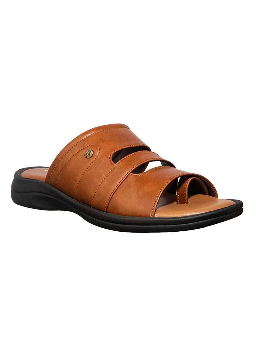 brown leatherette slip on sandals