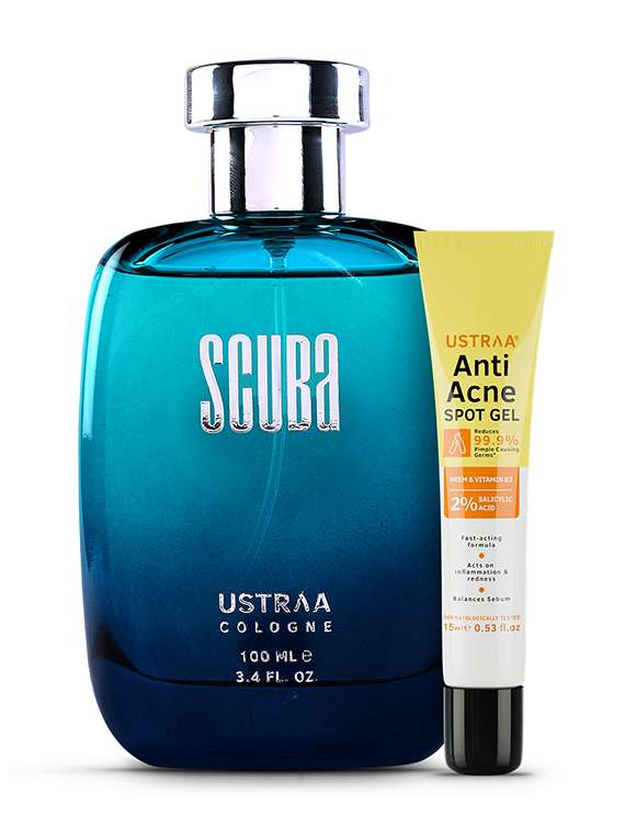 ustraa anti acne spot gel - 15ml & scuba cologne for men - 100 ml
