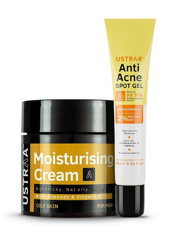 ustraa anti acne spot gel - 15ml & moisturising cream oily skin - 100g