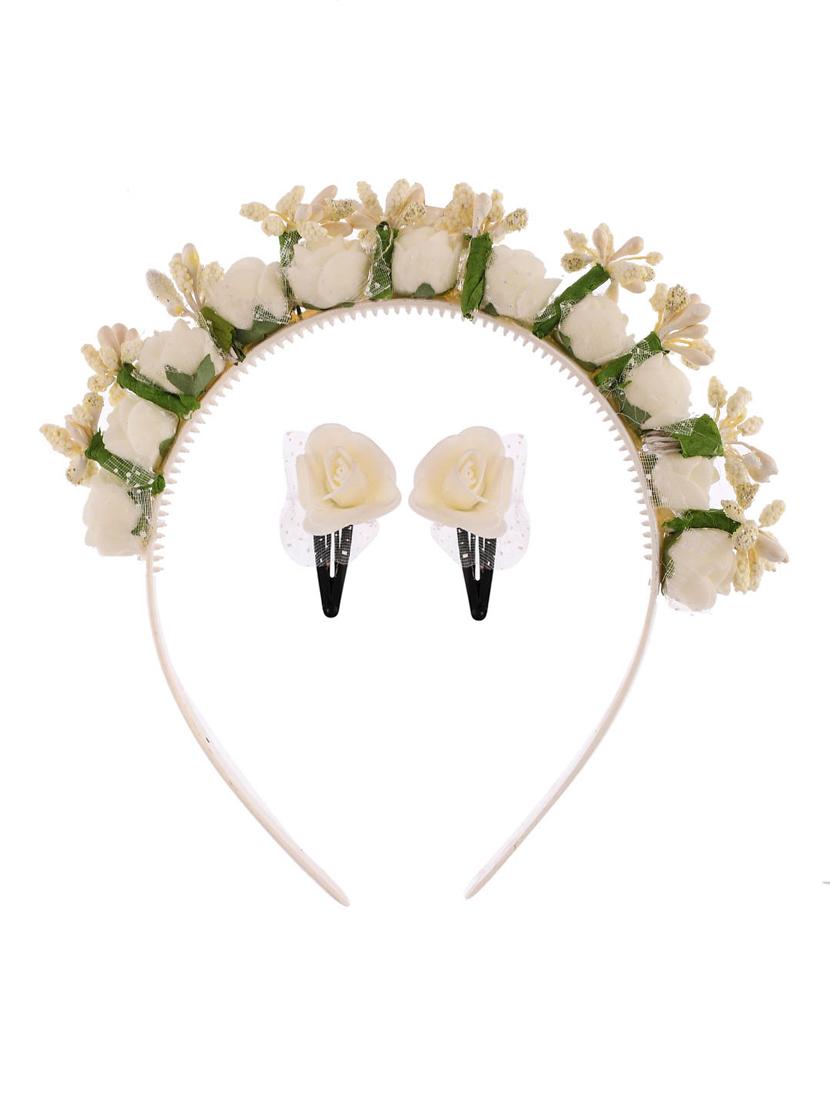 white flower tiara hairband with a pair of matching tic tac hairpin - 18395578 - Zoom Image - 0