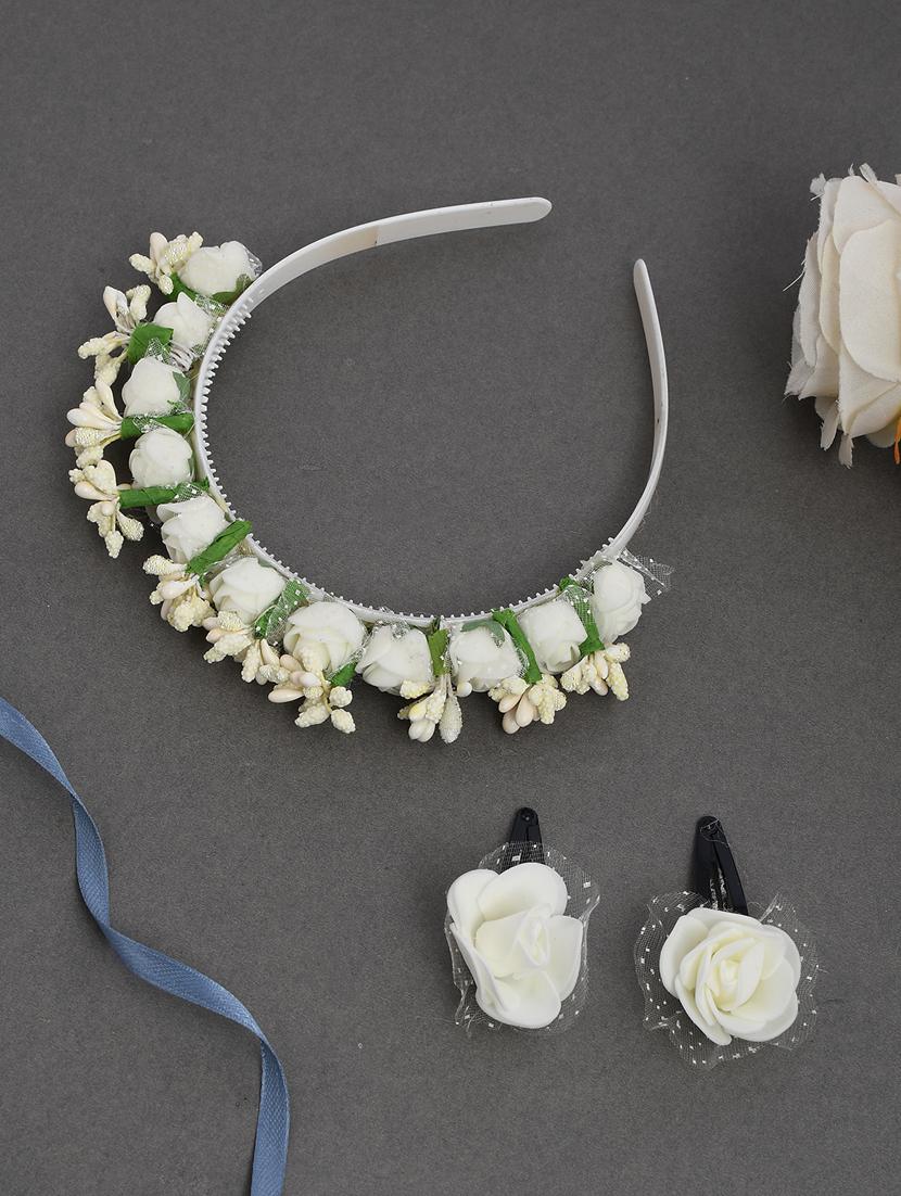 white flower tiara hairband with a pair of matching tic tac hairpin - 18395578 - Standard Image - 1