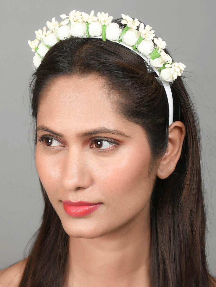white flower tiara hairband with a pair of matching tic tac hairpin - 18395578 - Standard Image - 6