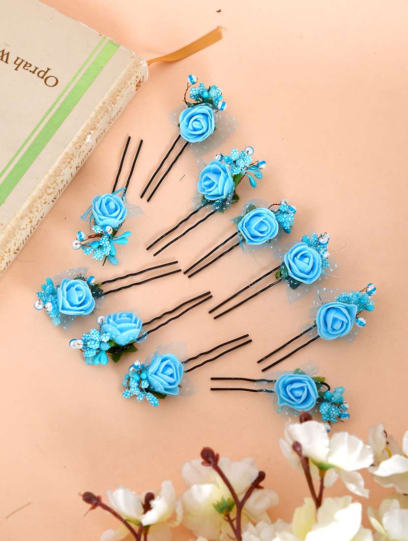 blue flower juda pin hair accessories