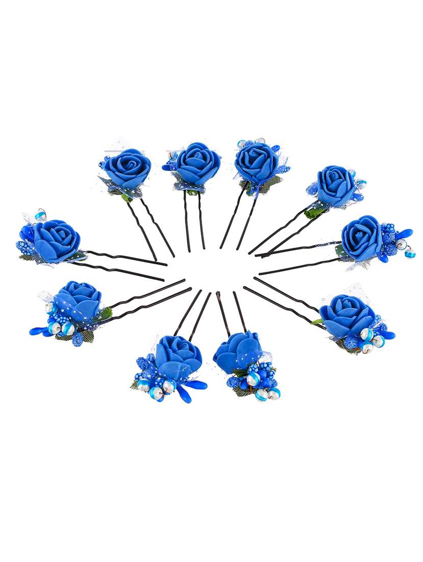 Set Of 10 Blue Flower Juda Hair Bun Accessory Set - 18395666 -  Standard Image - 1