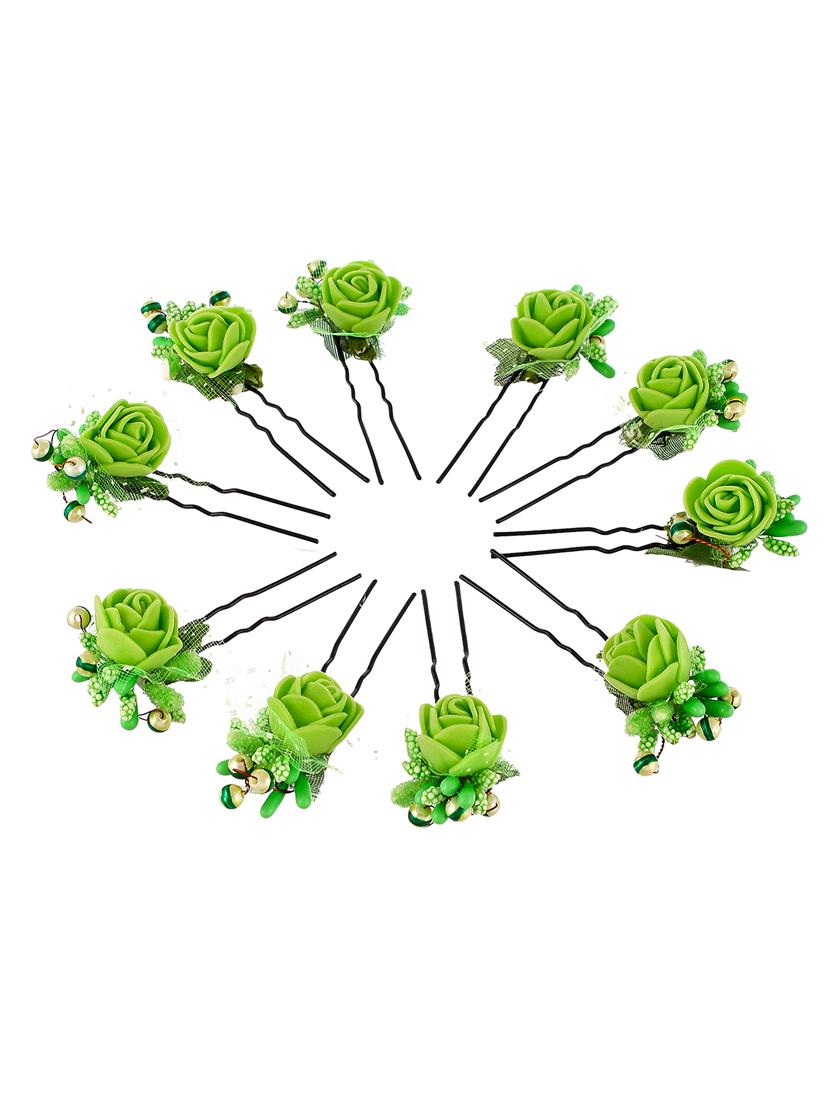set of 10 green flower juda hair bun accessory set - 18395667 - Standard Image - 1