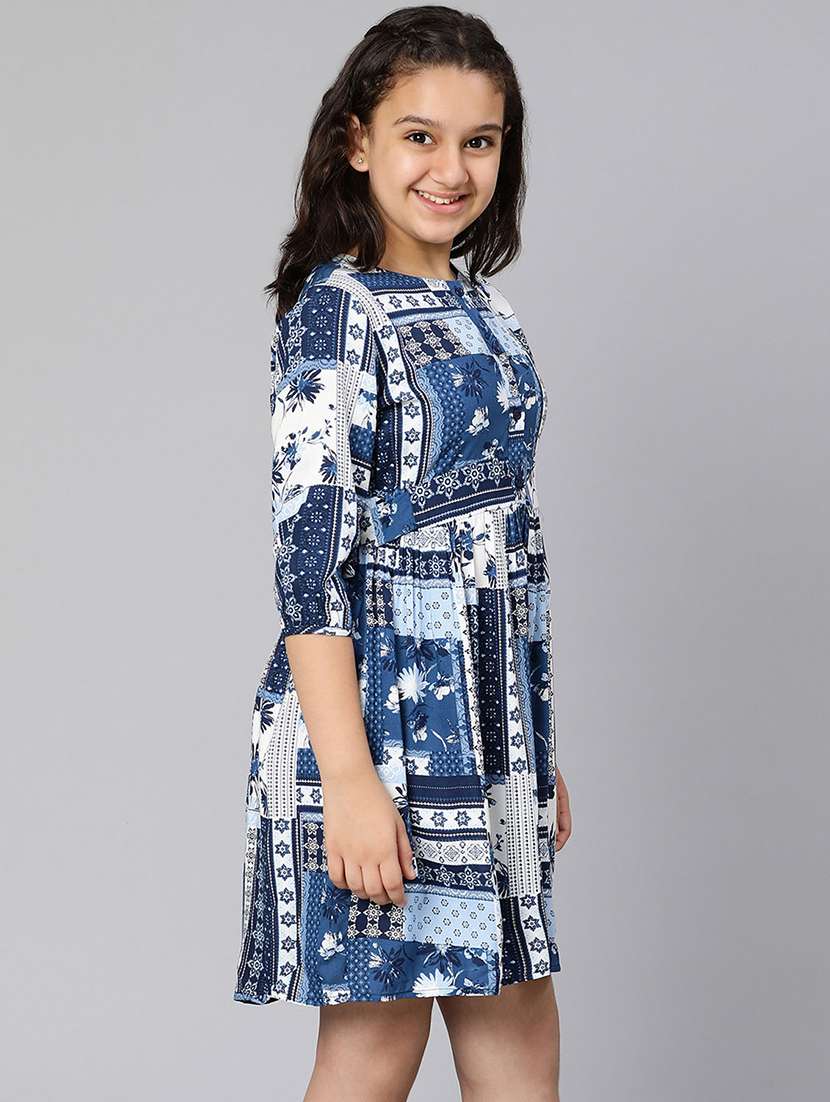 girls round neck three quarter sleeves frock - 18395698 -  Standard Image - 1