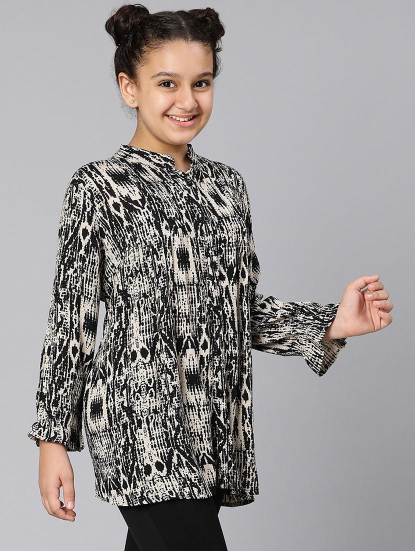 girls mandarin collar top - 18395712 - Standard Image - 1