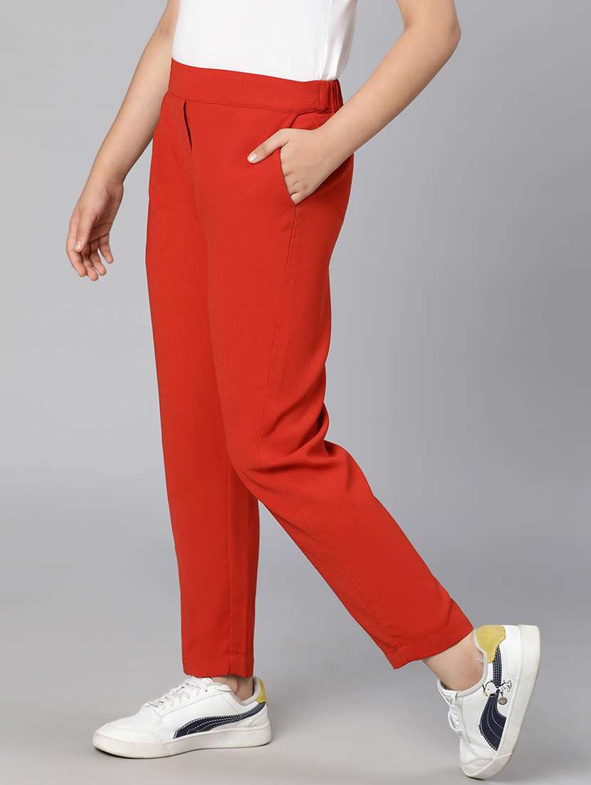 red solid casual trouser - 18395718 -  Standard Image - 1