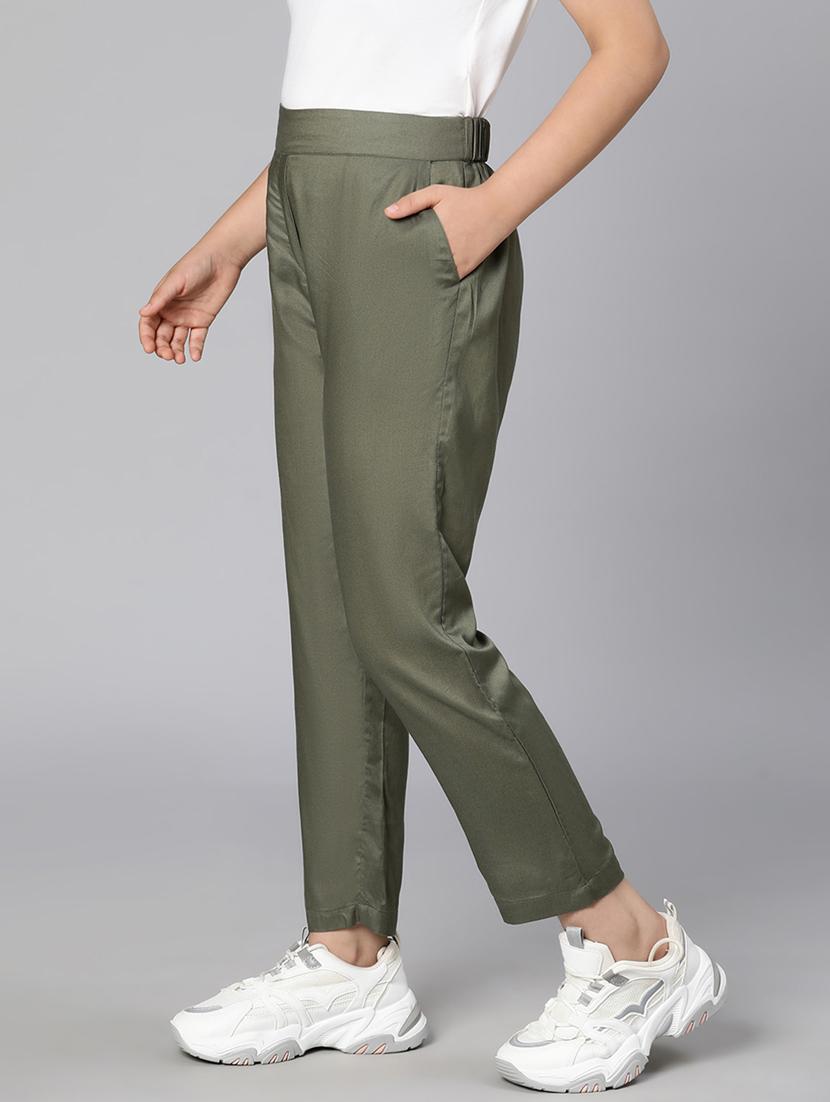 green solid casual trouser - 18395720 -  Standard Image - 1