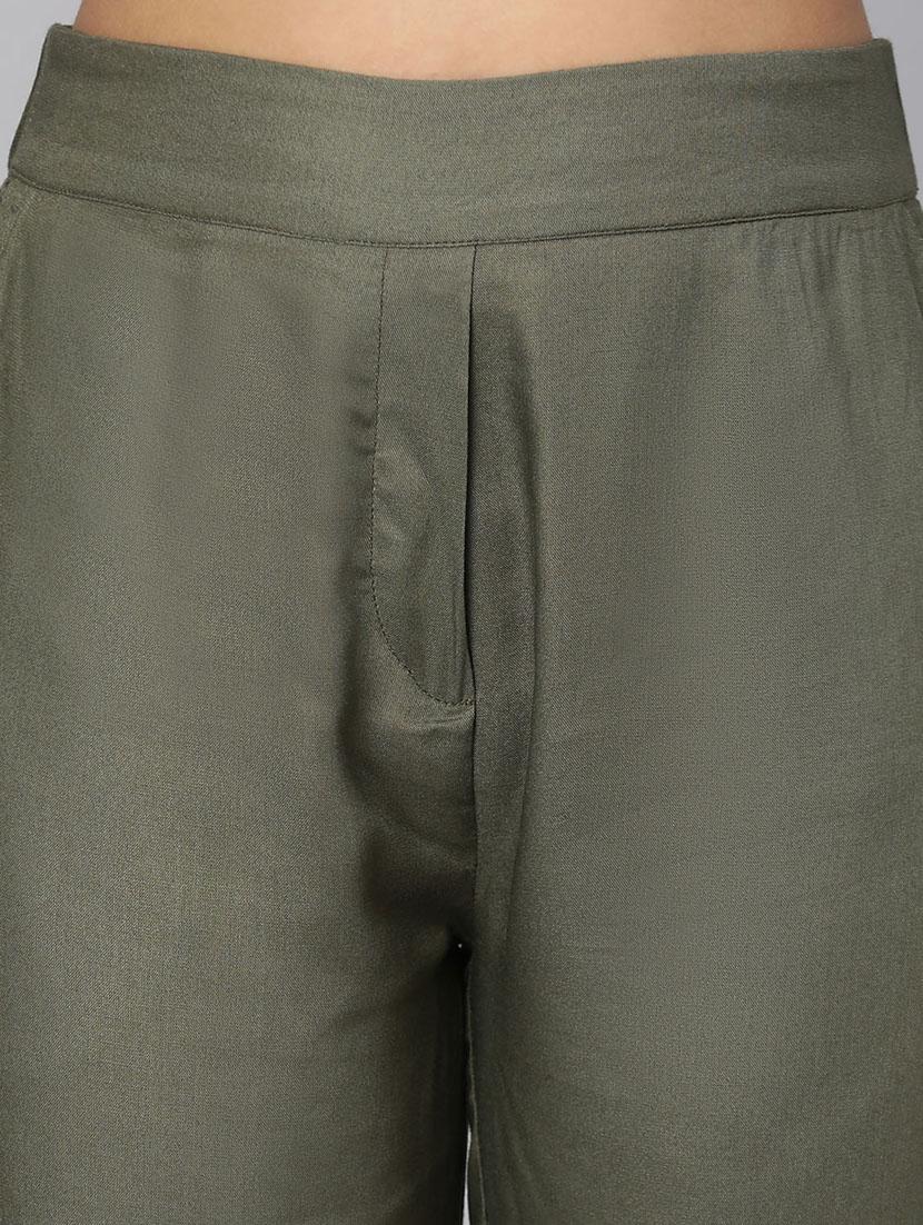green solid casual trouser - 18395720 - Standard Image - 4