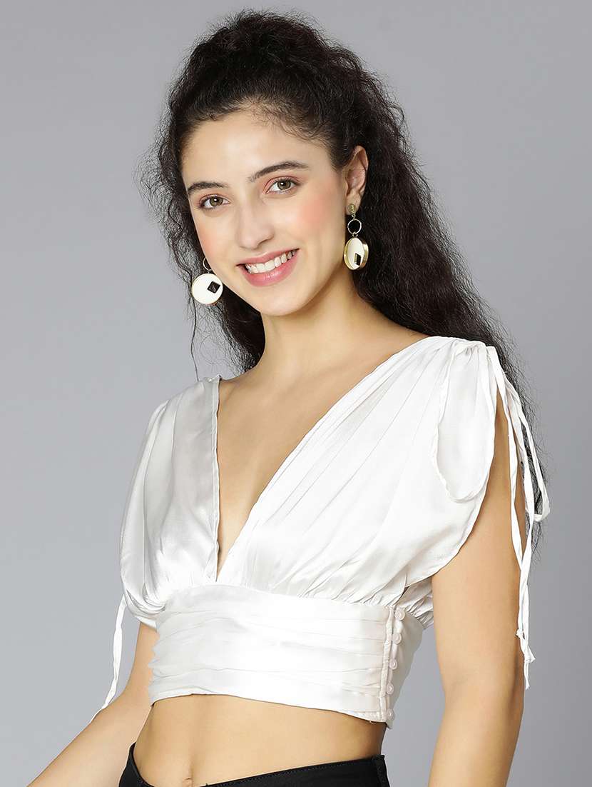 women's crop v neck top - 18395749 -  Standard Image - 1