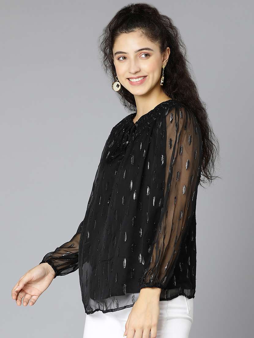 tie up neck printed top - 18395760 - Standard Image - 1
