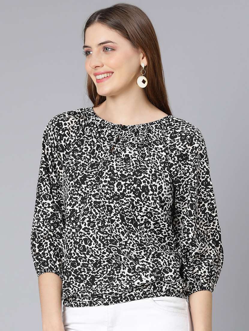 round neck printed blouson top - 18395772 -  Standard Image - 1