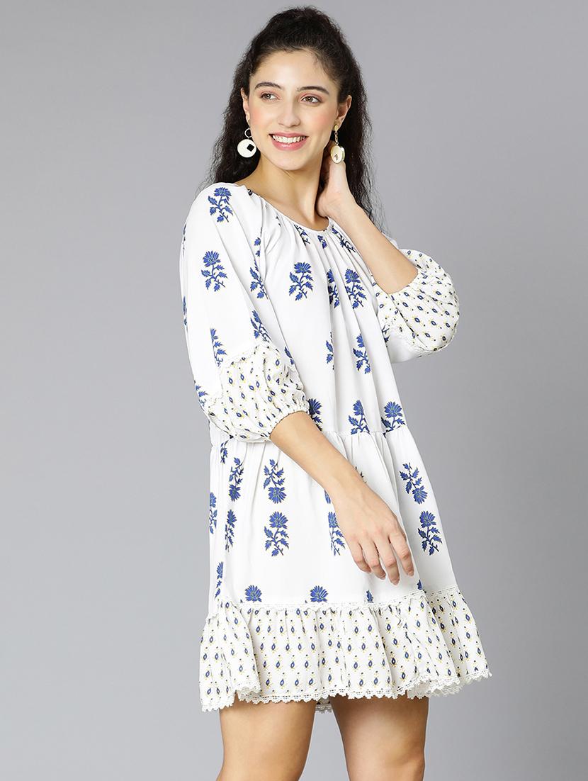 round neck floral fit & flare dress - 18395831 - Standard Image - 1
