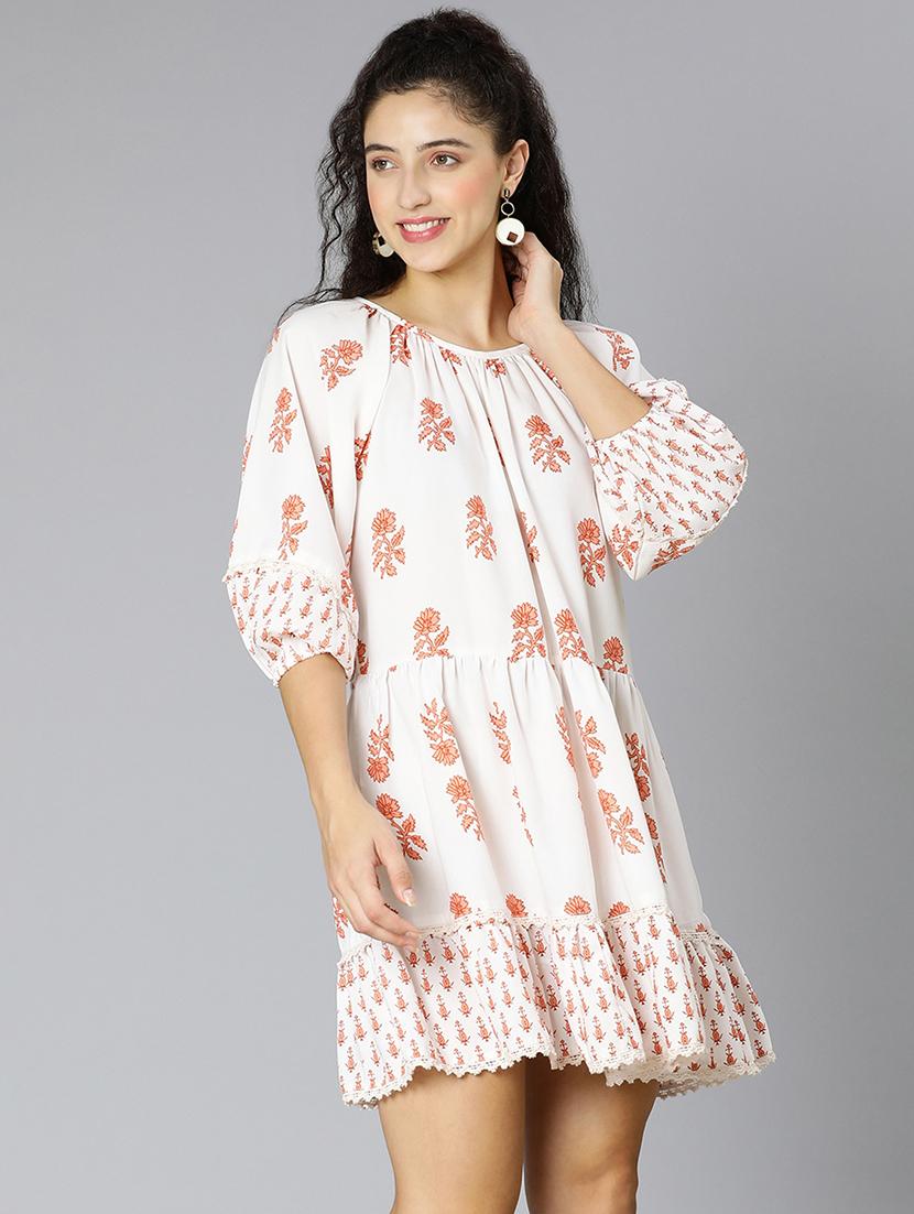 round neck floral fit & flare dress - 18395832 - Standard Image - 1