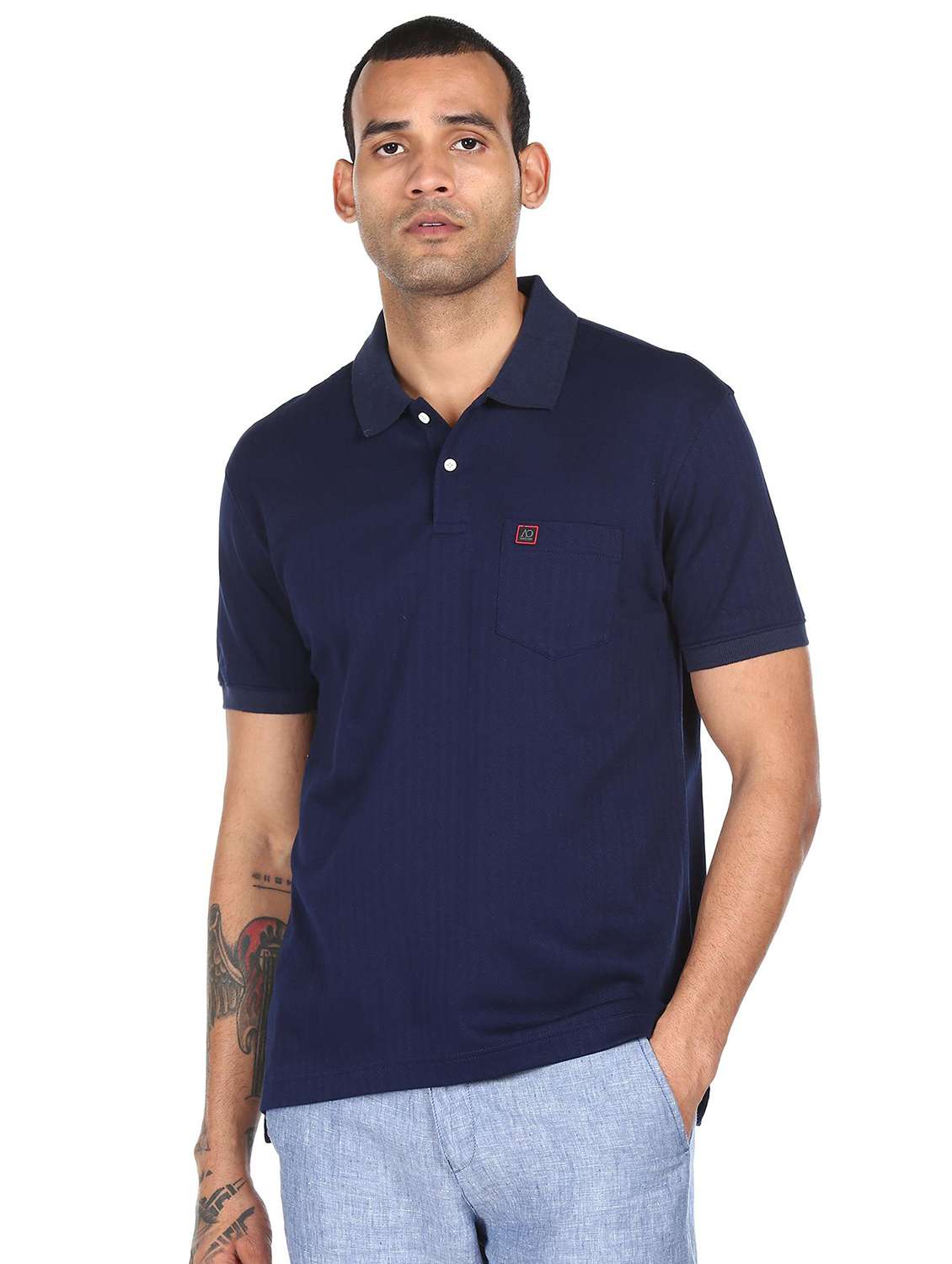 navy-blue solid polo t-shirt - 18396335 -  Standard Image - 1