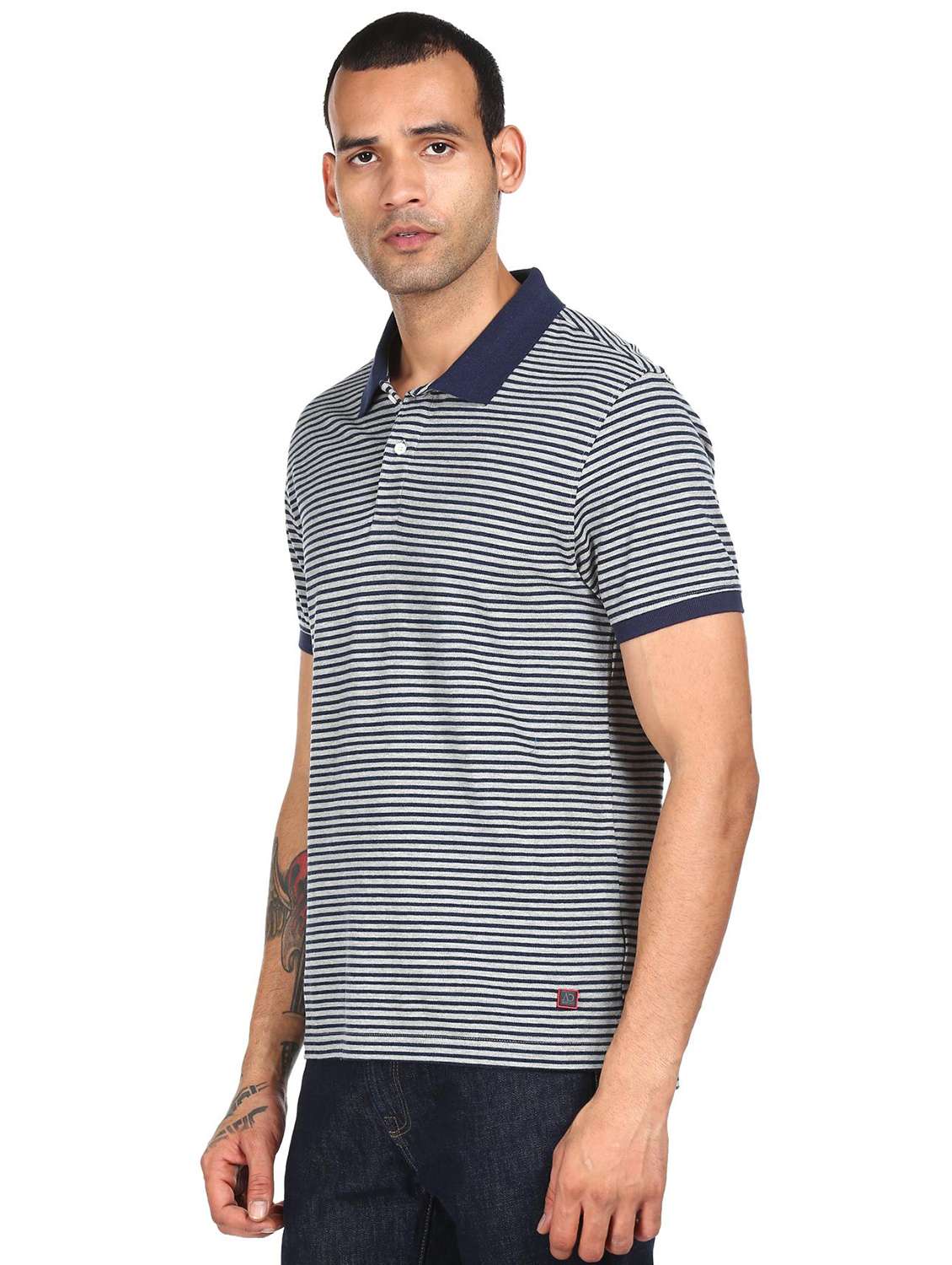 navy-blue striped polo t-shirt - 18396339 - Standard Image - 1