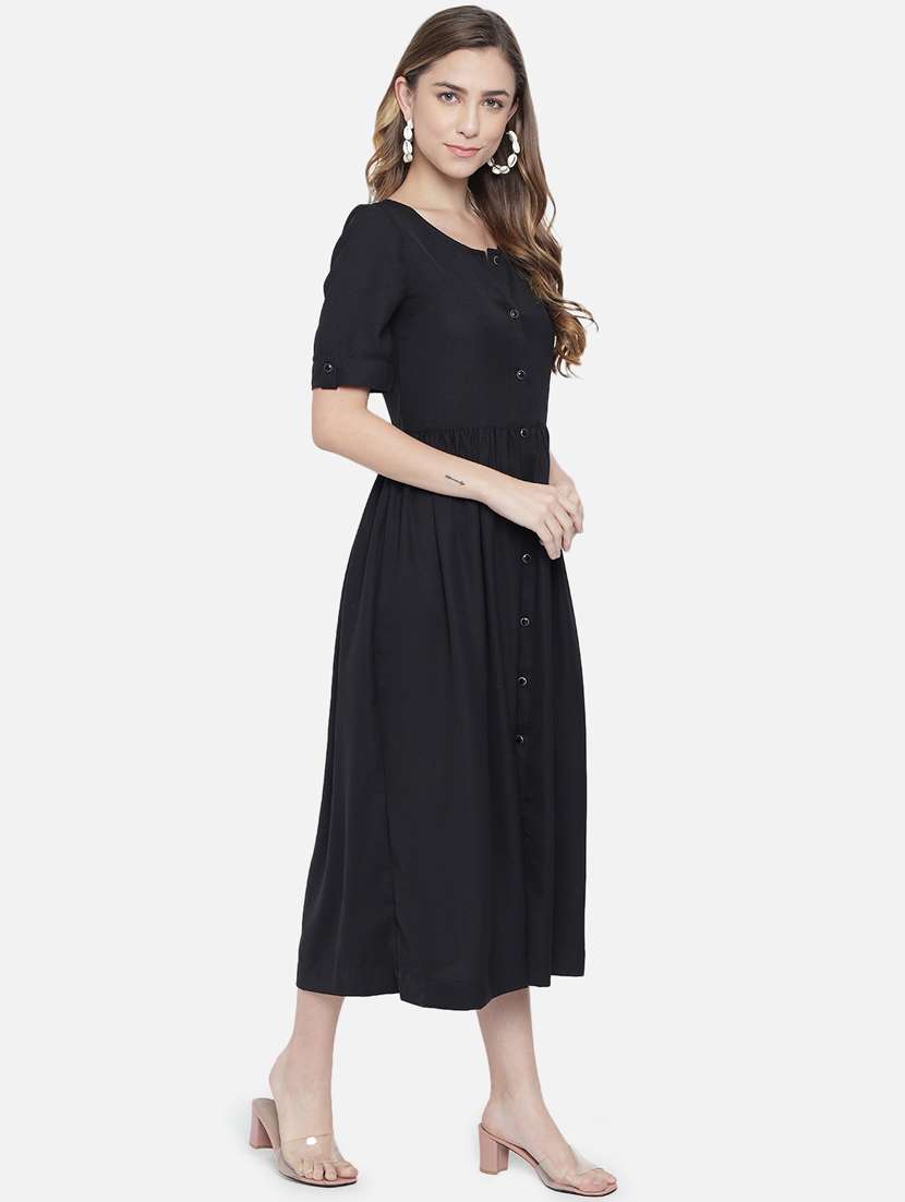 women's fit & flare solid dress - 18396446 - Standard Image - 1