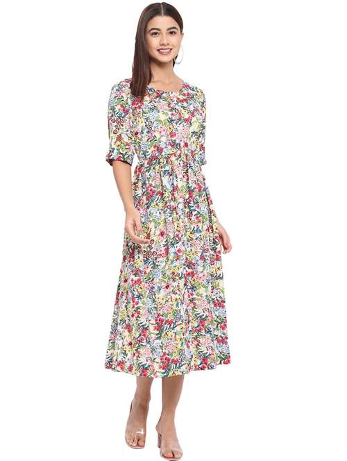 women's fit & flare printed dress - 18396454 - Standard Image - 0