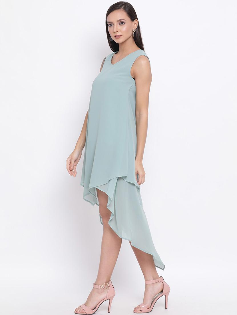 women's high low solid dress - 18396459 - Standard Image - 1