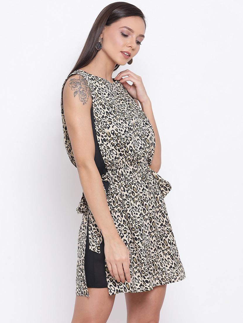 boat neck animal print a-line dress - 18396462 - Standard Image - 1