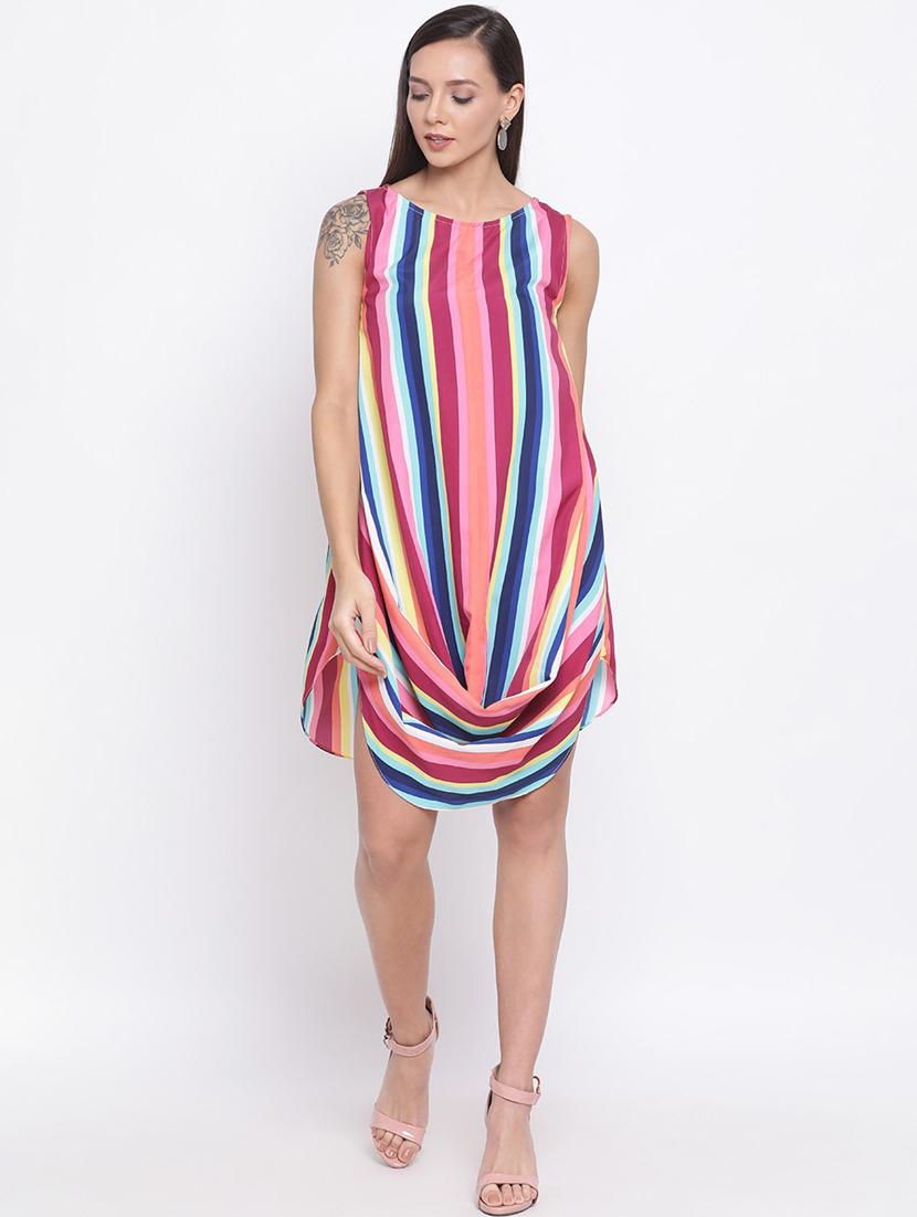 cowl hem striped a-line dress - 18396484 -  Zoom Image - 0