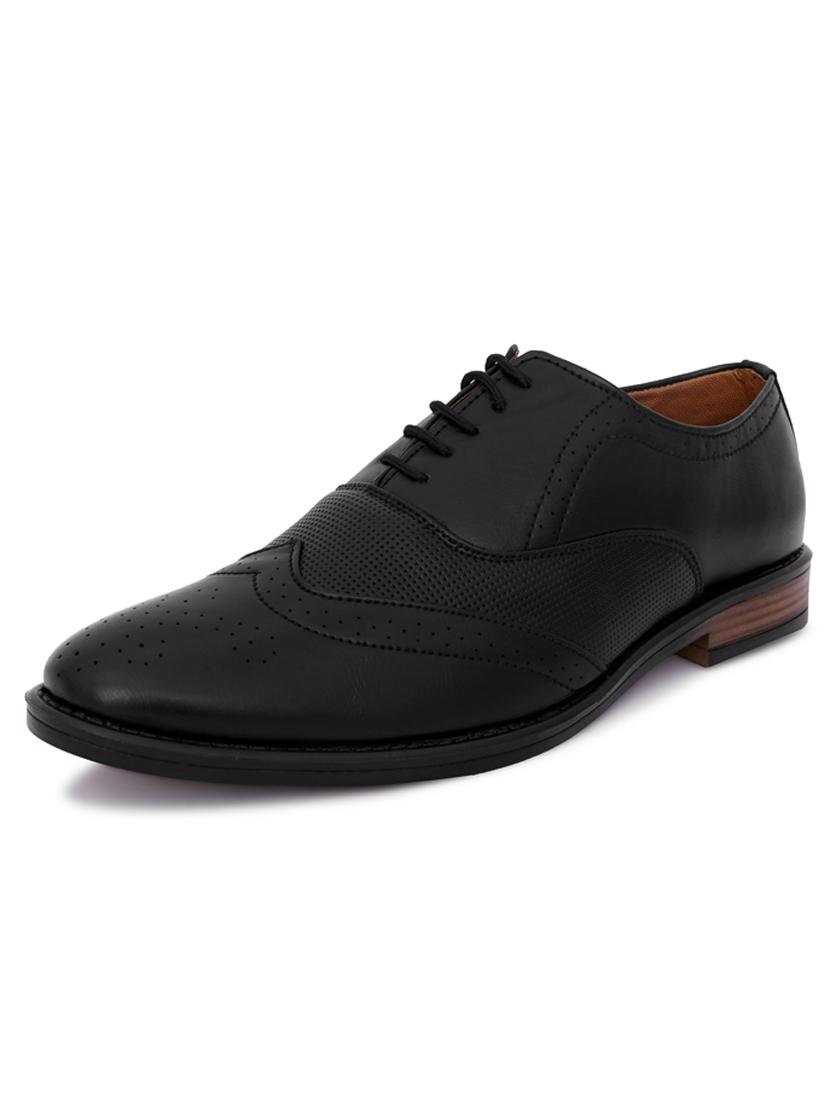 black synthetic & mesh laceup brouges - 18396514 -  Standard Image - 1