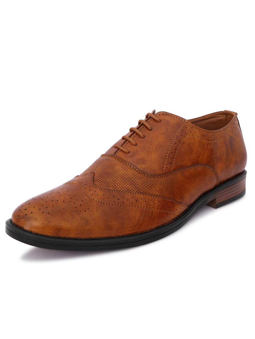 tan synthetic & mesh laceup brouges - 18396516 - Standard Image - 1
