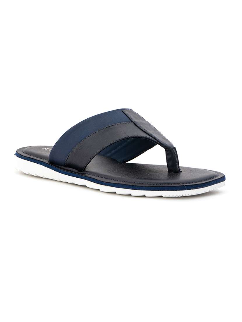 navy leatherette slip on slippers