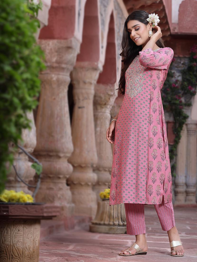 pink cotton kurta pant set - 18396785 - Standard Image - 1
