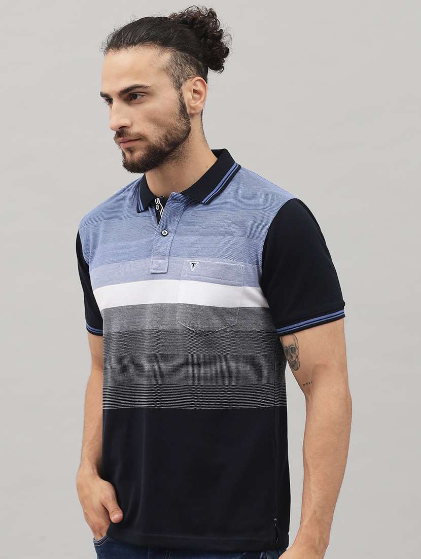 navy-blue striped polo t-shirt - 18396820 - Standard Image - 1