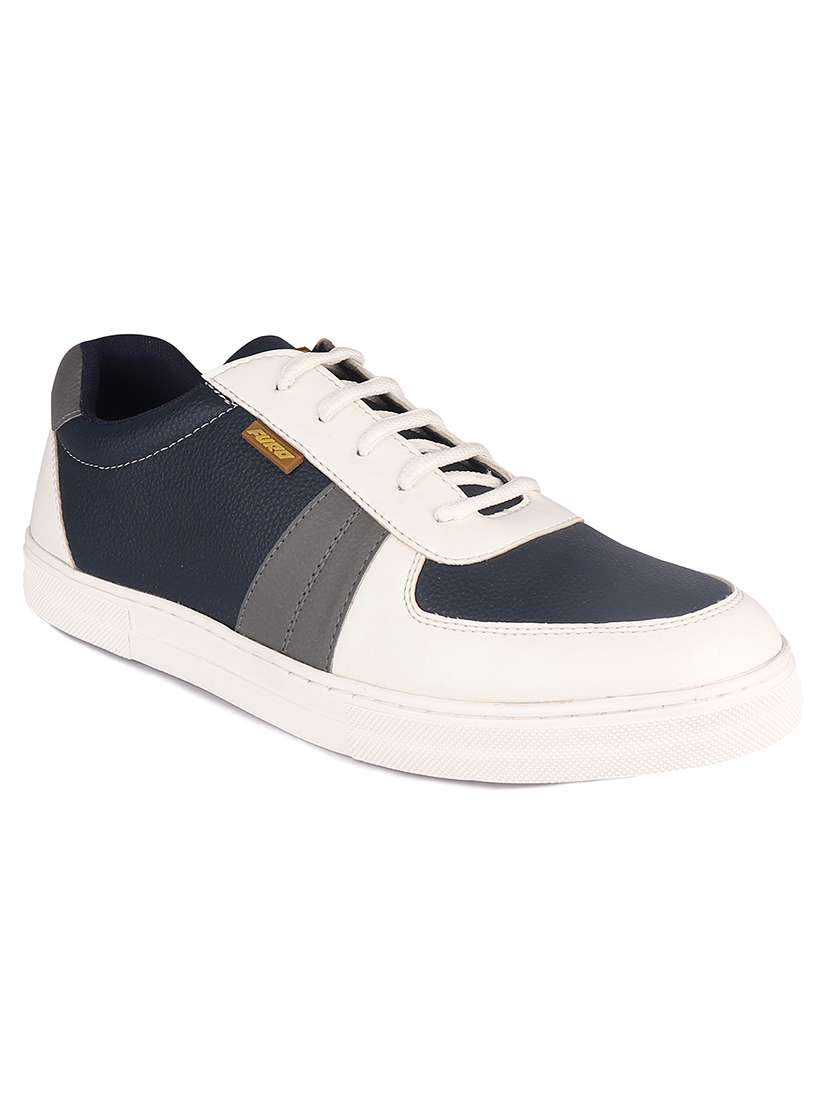 white synthetic lace up sneakers