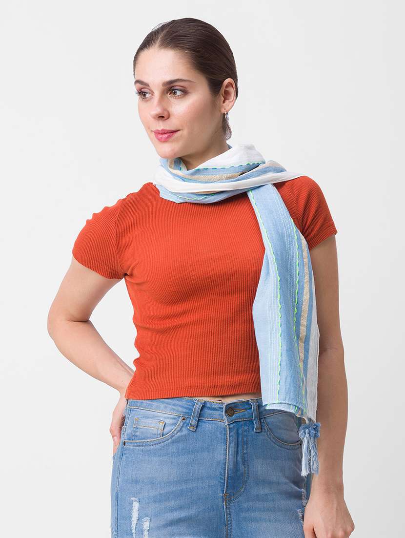 blue printed scarf