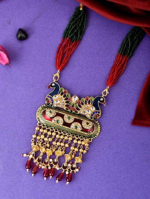 gold plated peacock designed meenakari necklace - 18397097 - Standard Image - 0