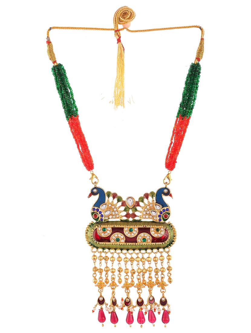 gold plated peacock designed meenakari necklace - 18397097 - Standard Image - 1