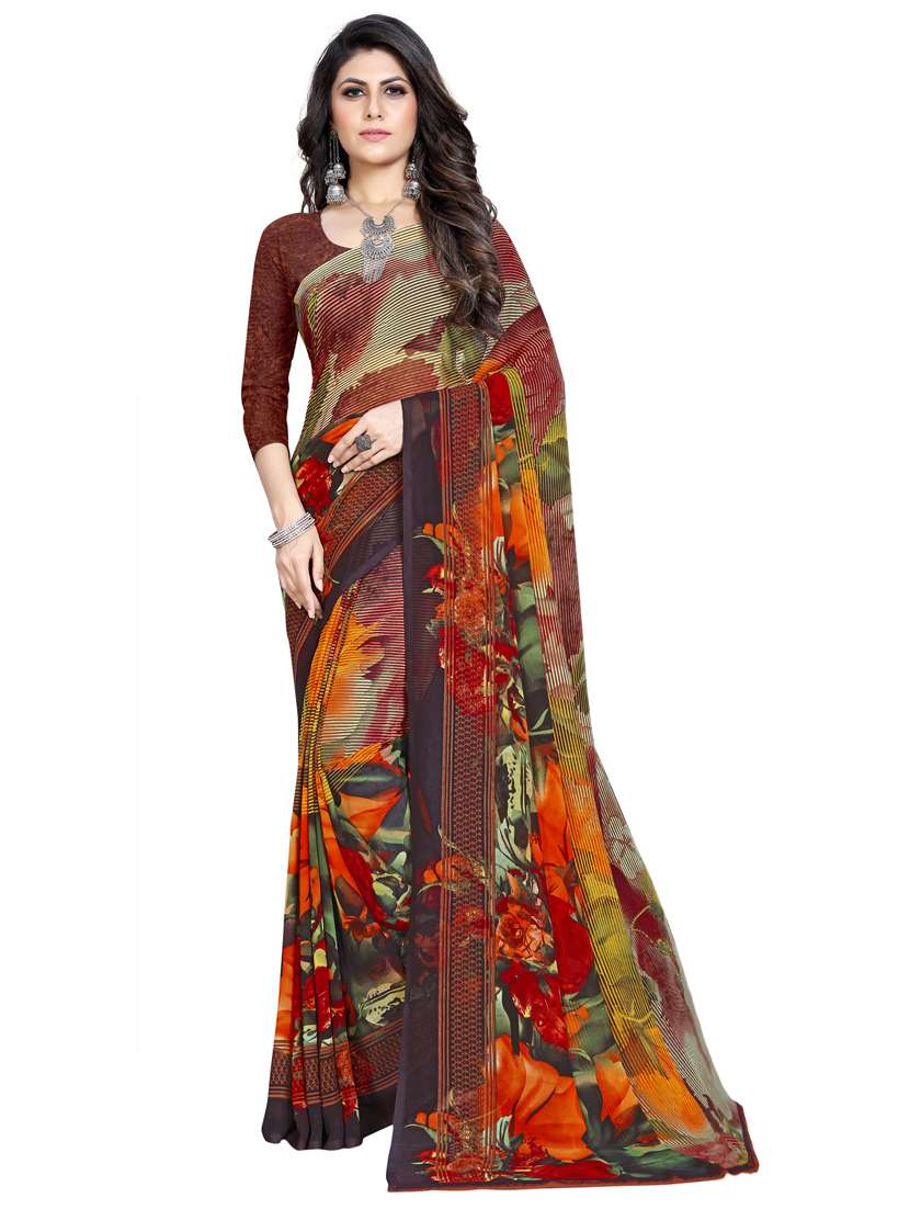 brown printed saree