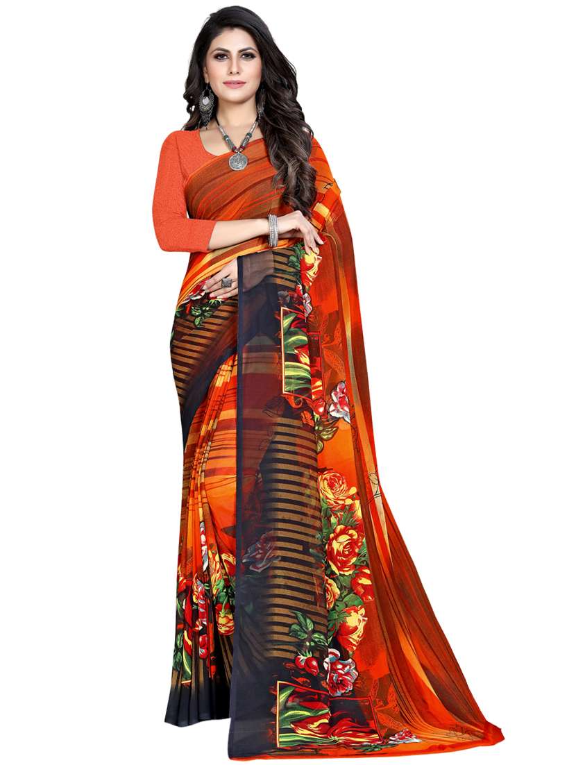 women's printed orange colored saree