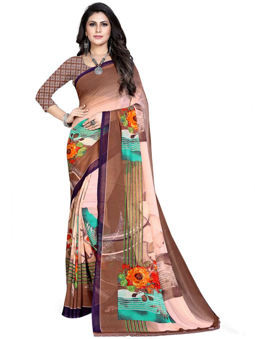 women's floral brown colored saree