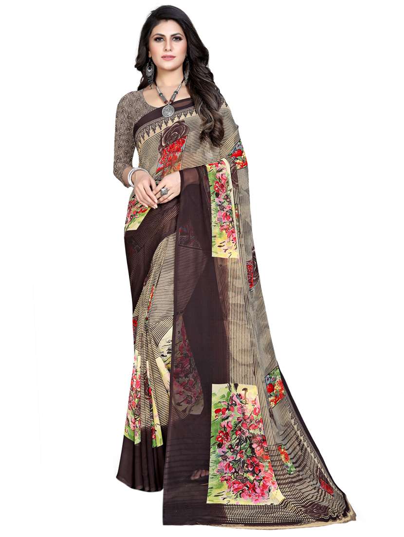 women's floral brown colored saree