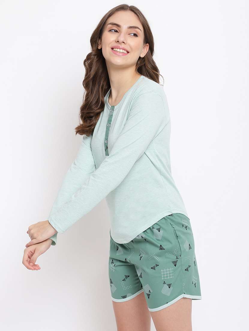 round neck printed nightwear shorts set - 18397341 - Standard Image - 1