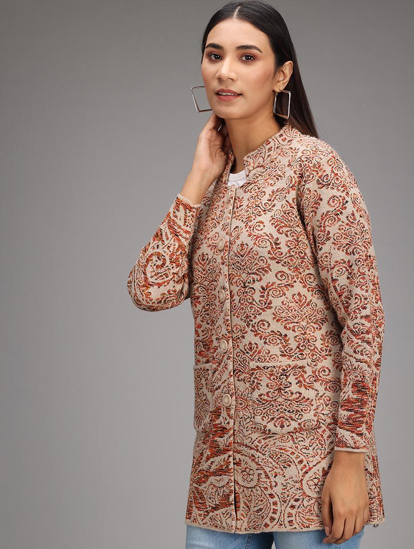 mandarin neck printed cardigan - 18397609 - Standard Image - 1
