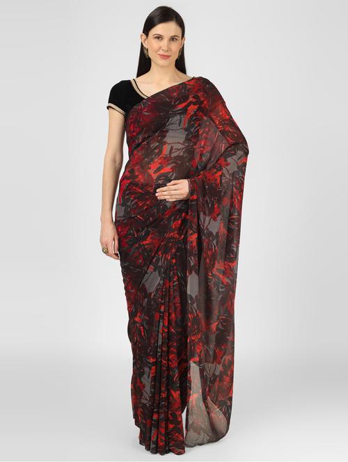 women's printed black colored saree with blouse - 18397675 - Standard Image - 0