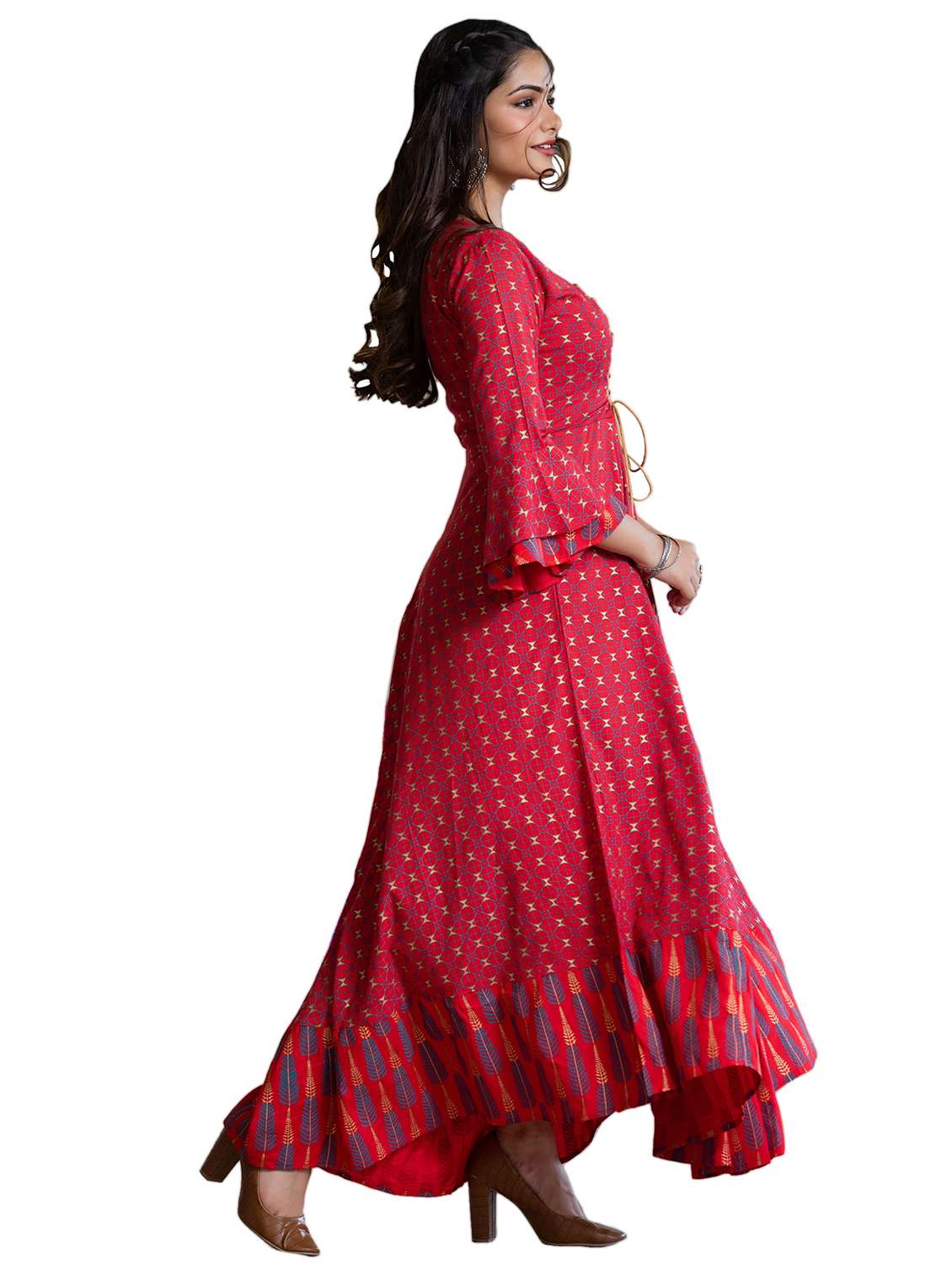 red printed anarkali kurta - 18397924 -  Standard Image - 1