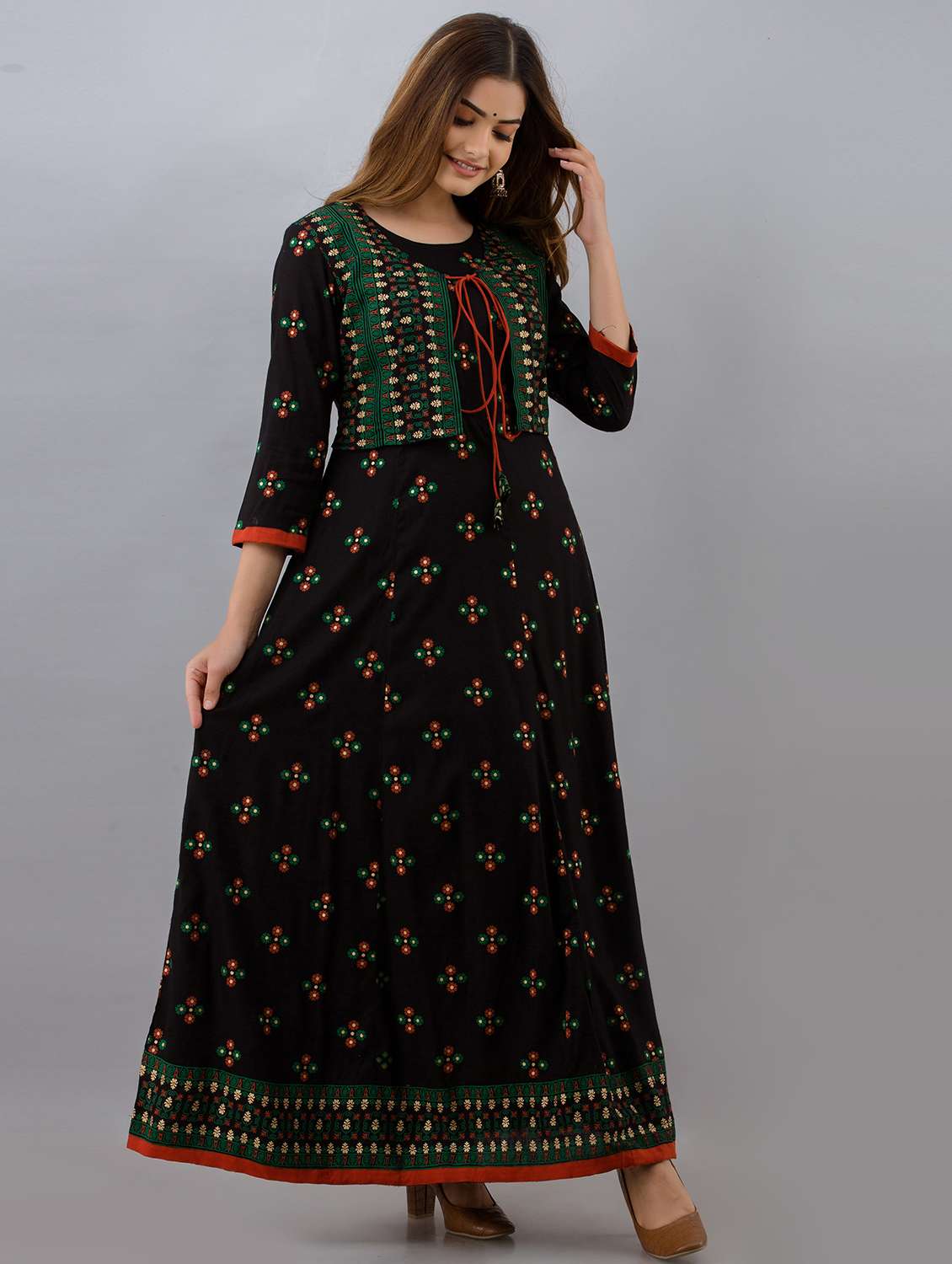 black floral flared kurta