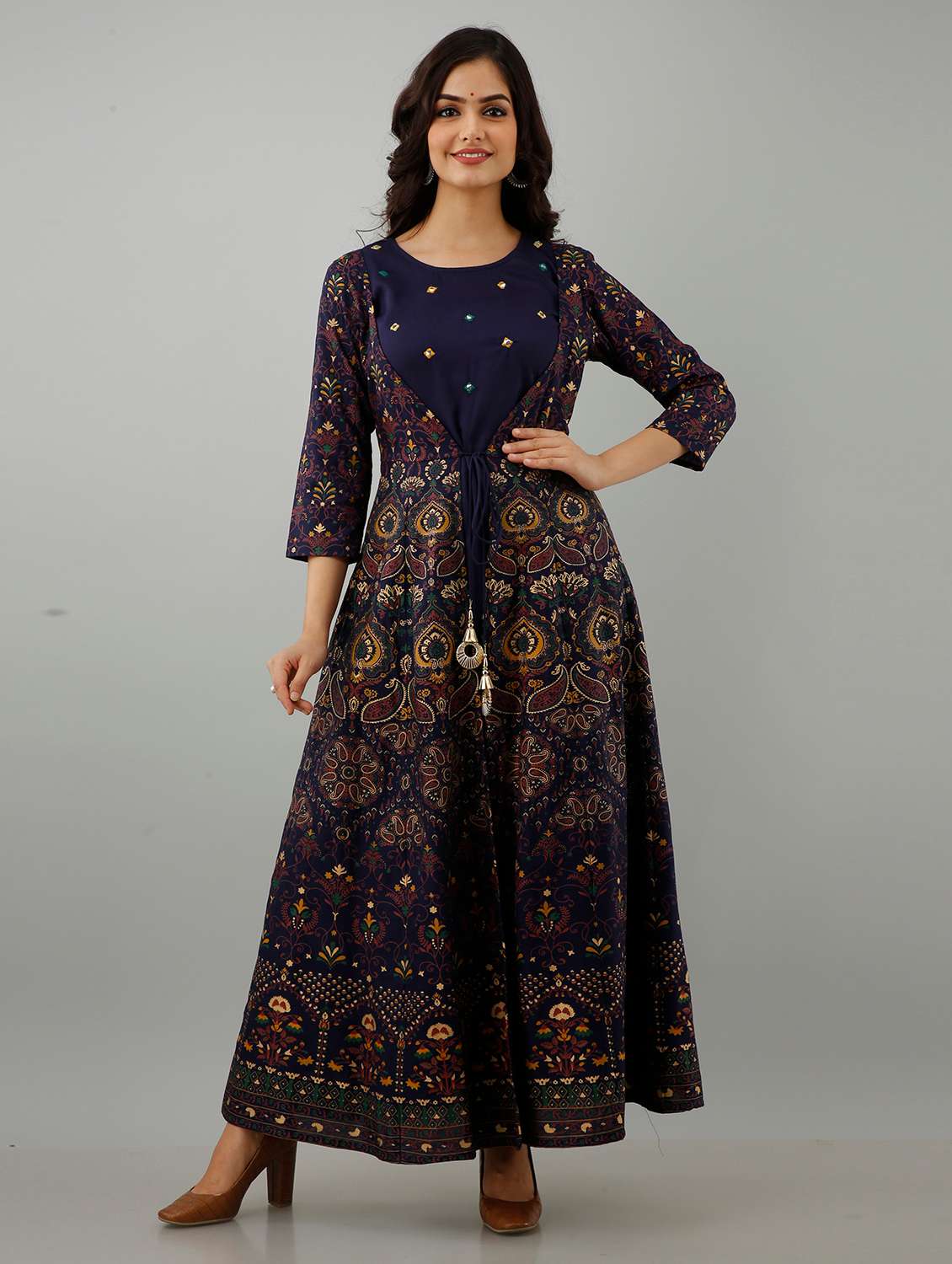 blue printed anarkali kurta