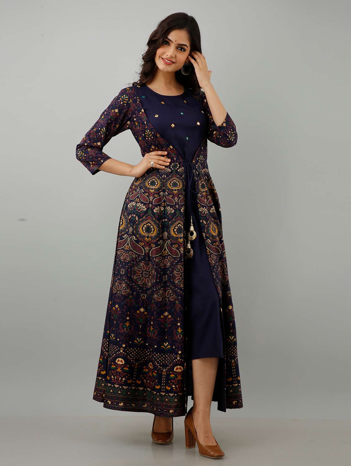 blue printed anarkali kurta - 18397930 -  Standard Image - 1